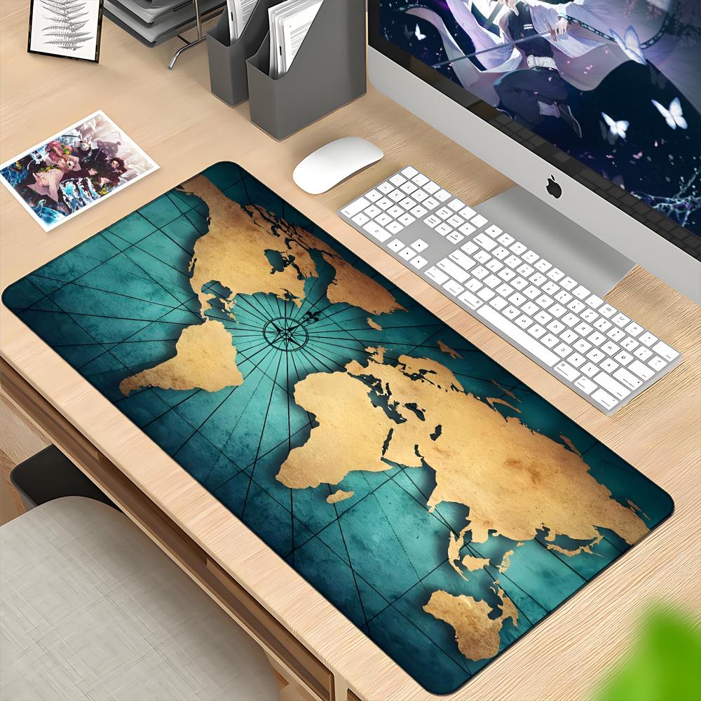 Laptop Accessories World - แผ่นรองเมาส์ลายแผนที่โลก แผ่นรองเมาส์สำหรับแล็ปท็อป คีย์บอร์ด ผู้ชาย สไตล์เรโทร สำหรับสำนักงาน